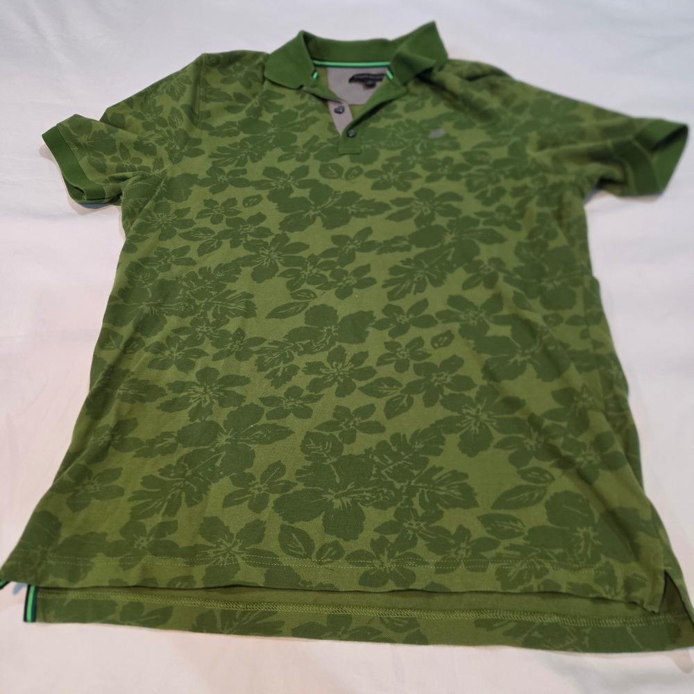 Banana Republic Polo Shirt Mens Large Green Excellent Floral Elephant Pique